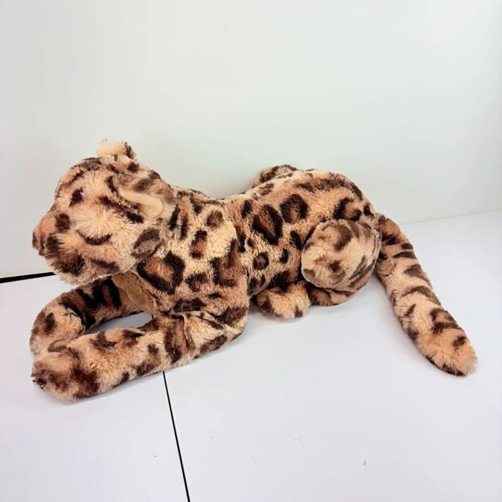 Aurora Snow Leopard or Jaguar Plush Large Stuffed Animal Lying Down Spotted